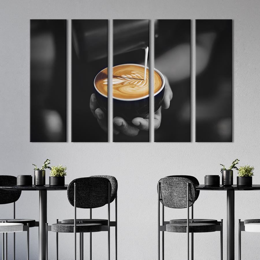 Модульная картина из 5 частей на холсте Профессиональный кофе от бариста 87x50 см (300-51)