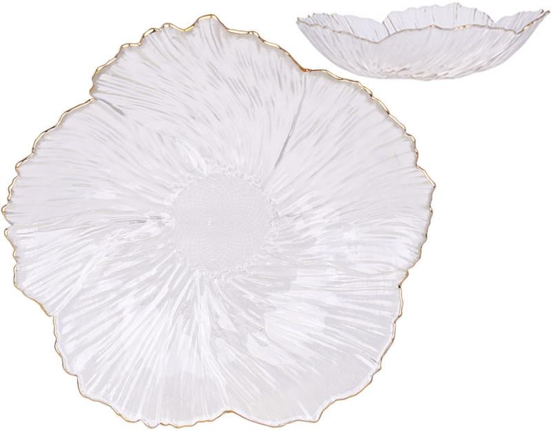 Тарелка-фруктовница Fleur стеклянная 20 см Прозрачный с золотой каймой Тарелка-фруктовница Fleur стеклянная 20 см Прозрачный с золотой каймой