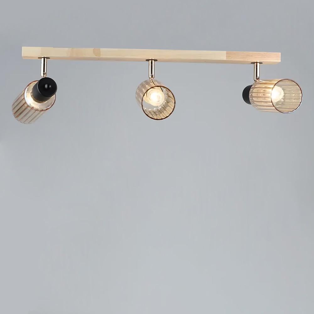 Люстра стельова Light House SR-19360/3 BK/WOOD E27 700х70х180 мм Чорний/Золотий/Медовий