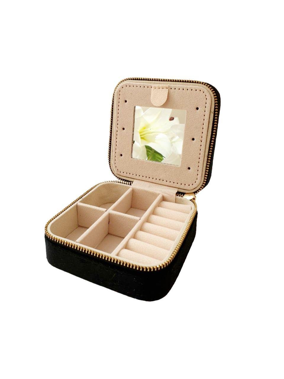 Шкатулка для украшений с зеркалом на молнии Бархат черый (8846)