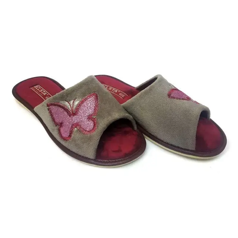 Тапочки домашние БЕЛСТА женские велюровые с бабочкой 26,5 см р. 41 Серо-вишневый (88-20-4141)