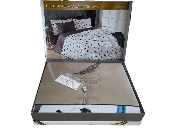 Постельное белье Maison D'or сатин делюкс Plum Volante Beige евро Бежевый