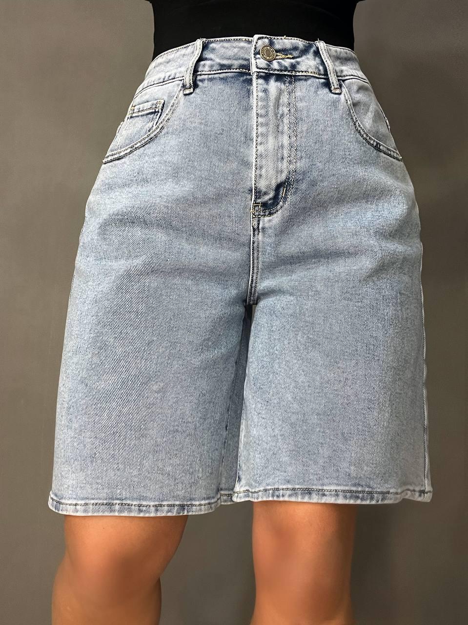 Шорты женские джинсовые Liana 4-015 бермуды высокая посадка большие размеры стрейч р. 30 Голубой (4037) - фото 8 Шорты женские джинсовые Liana 4-015 бермуды высокая посадка большие размеры стрейч р. 30 Голубой (4037) - фото 8