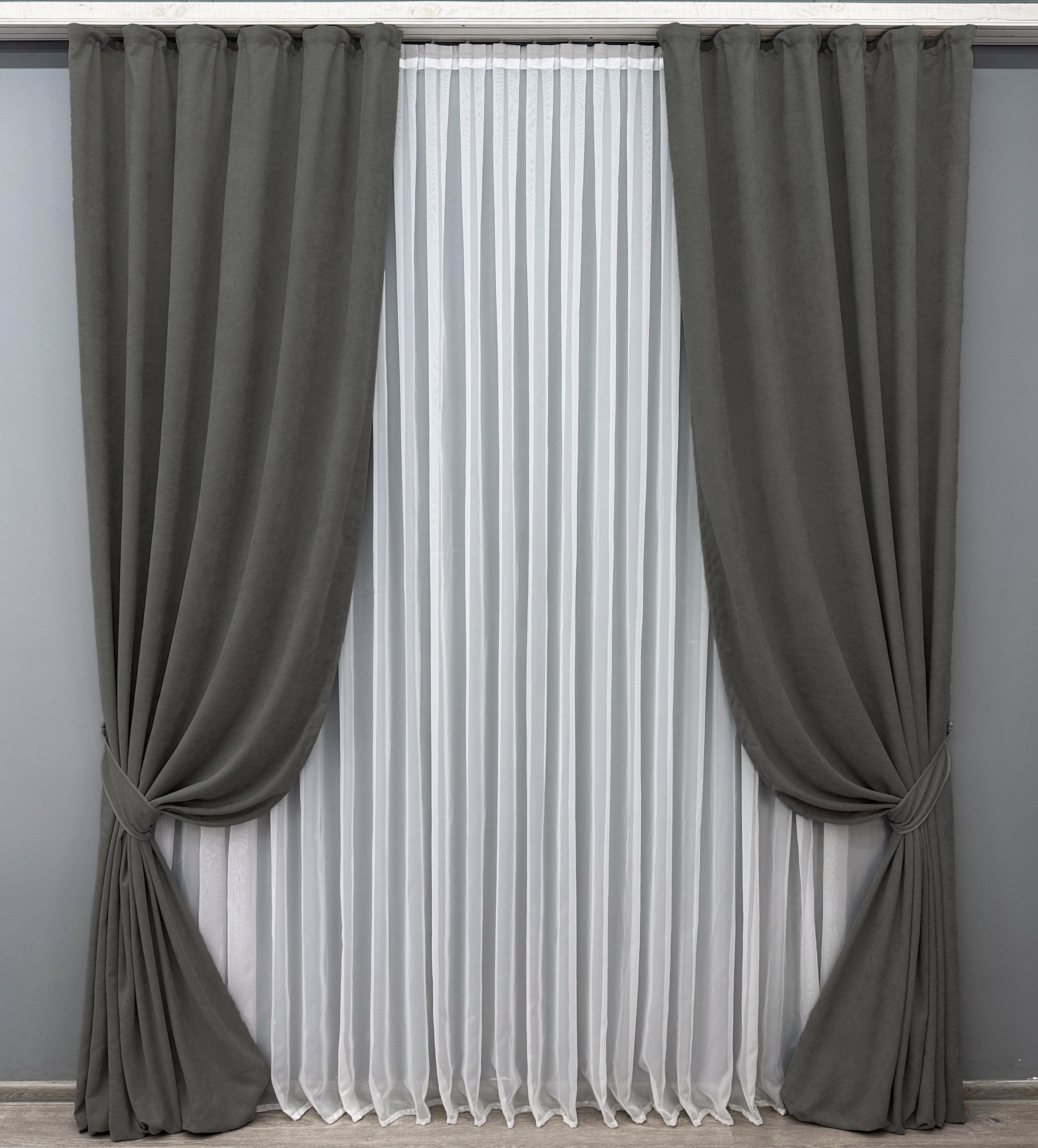 Комплект штор VR-Textil Petek YL №1703ш микровелюр 150х295 см 2 шт. Темно-серый (33-0609)