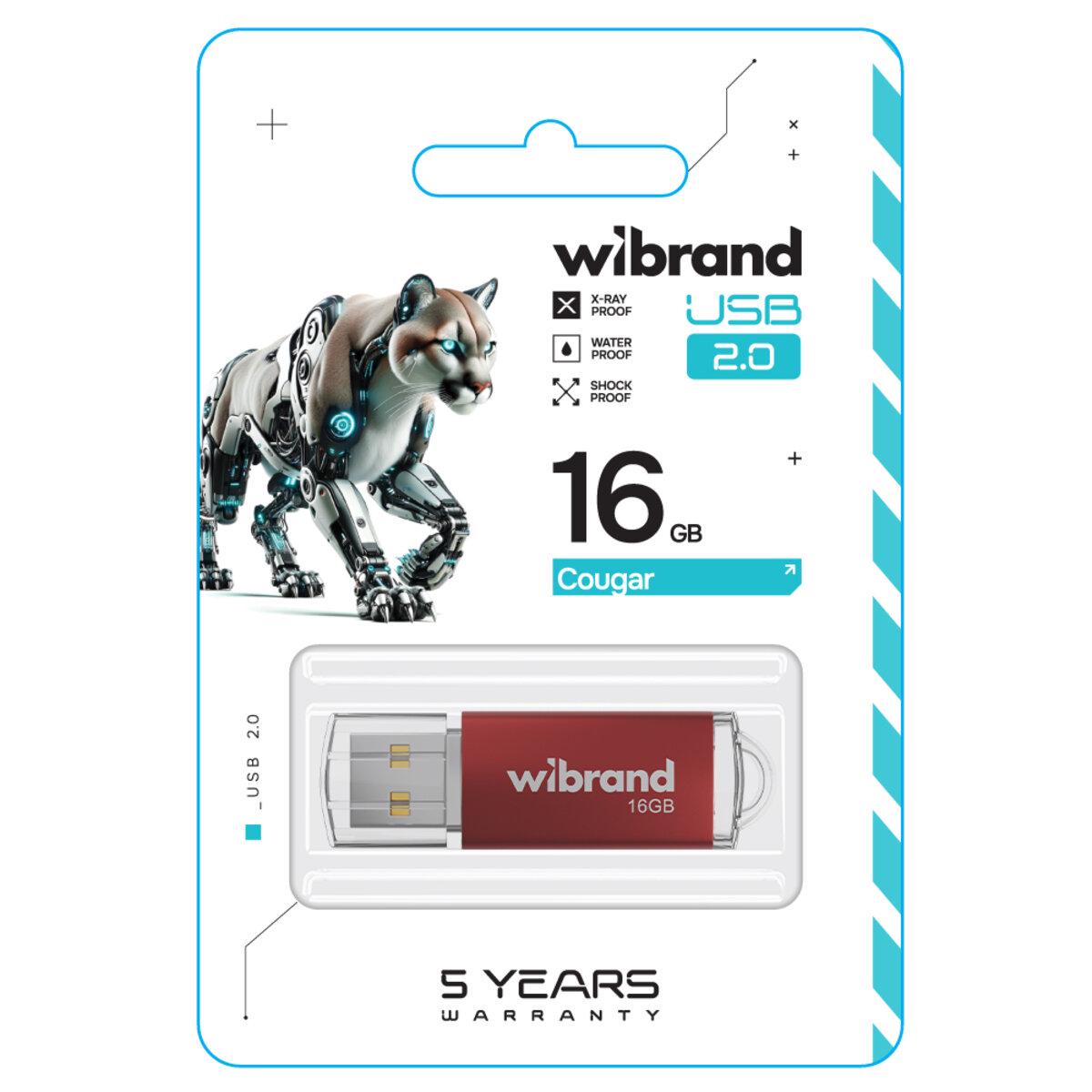 Флеш-пам'ять USB пластиковий брелок Flash Wibrand WI2.0/CU16P1R USB 2.0 Cougar 16 Gb Red (602126) - фото 2