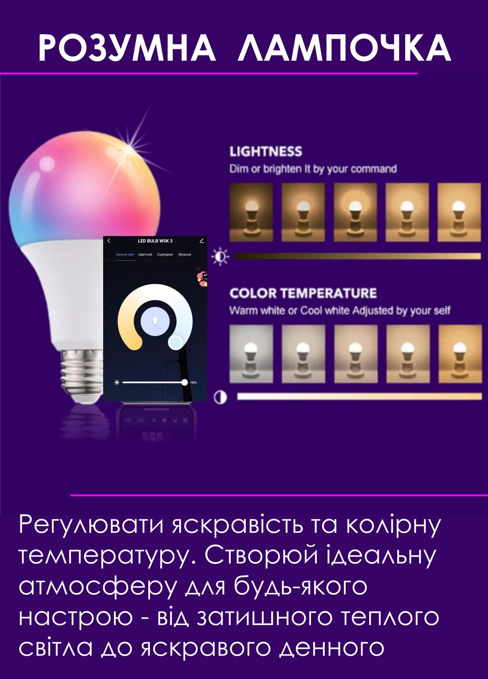 Умная лампочка Tuya Smart LED WiFi A60 E27 2700-6500K 15W Color/White (178096) - фото 5 Умная лампочка Tuya Smart LED WiFi A60 E27 2700-6500K 15W Color/White (178096) - фото 5