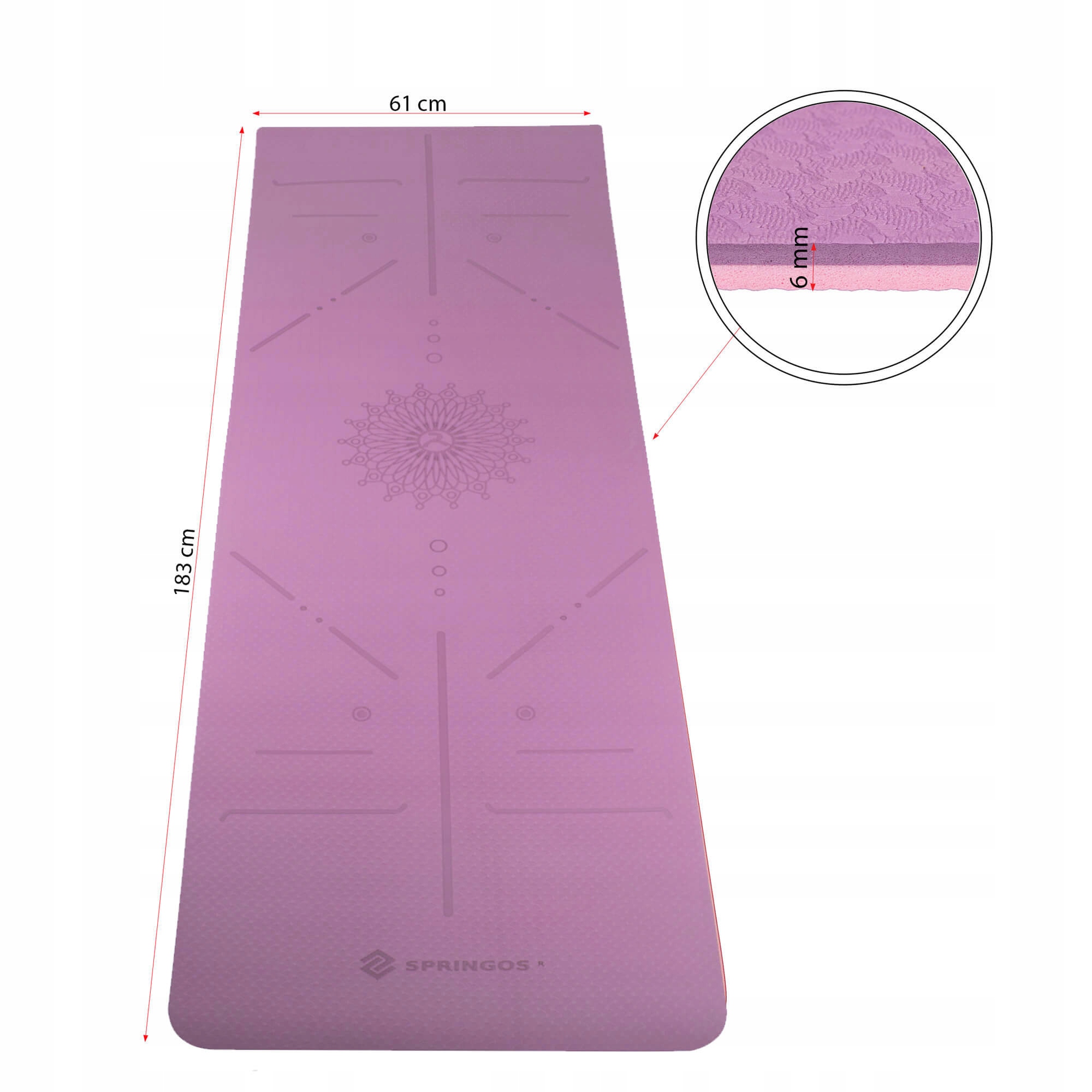 Коврик для йоги и фитнеса Springos TPE 6 мм YG0015 Purple/Pink - фото 4