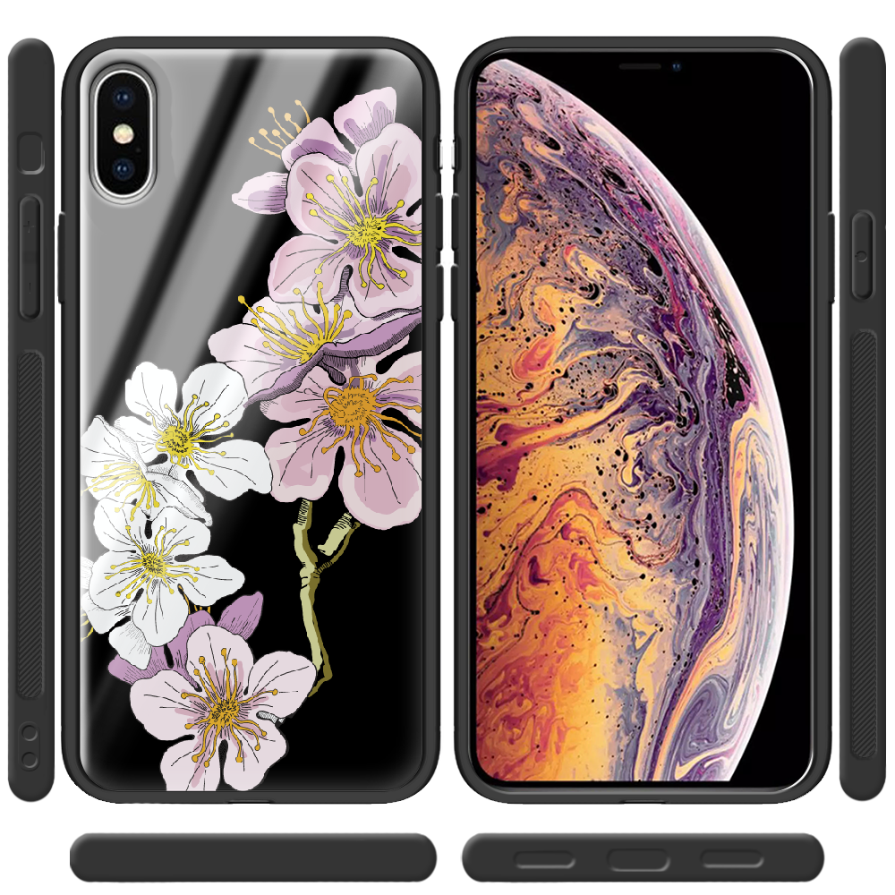 Чехол Boxface iPhone XS Max Cherry Blossom Черный силикон со стеклом (35321-cc4-37735) - фото 2