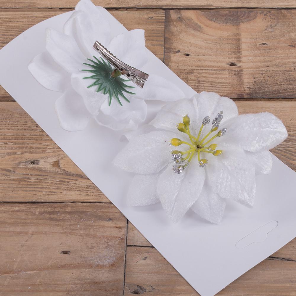 Головка пуансетии средняя на прищепке 2 шт. Белый (1654-2)