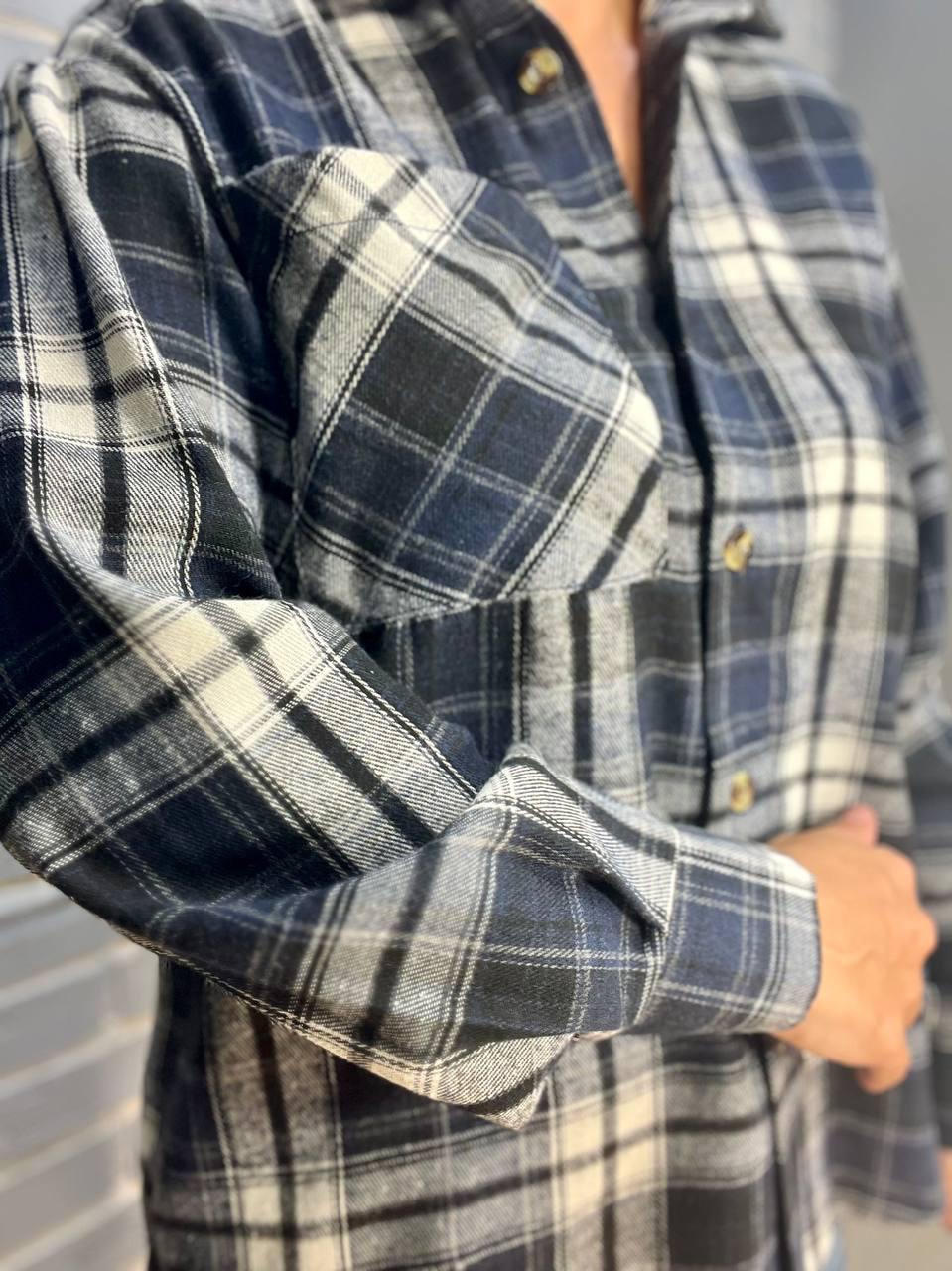 Сорочка жіноча Ariadna 8051 картата оверсайз байкова OS Темно-синій (2574) - фото 4