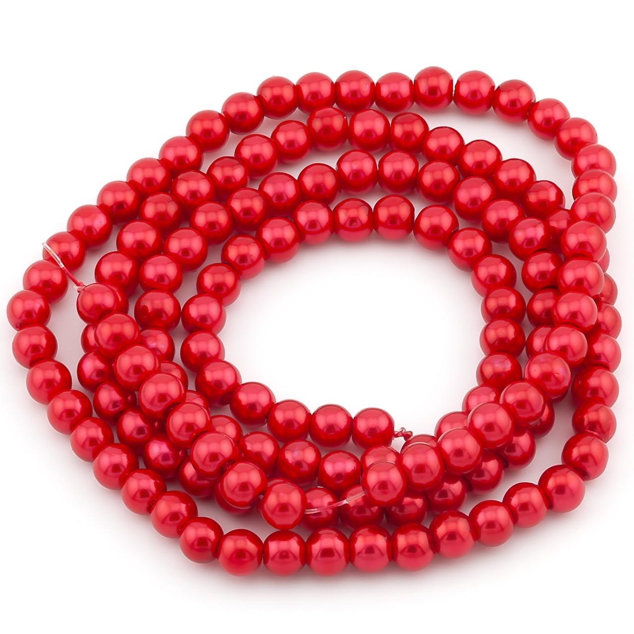 Бусины стеклянные на нитке под жемчуг 6 мм 80 см 145 шт. Красный (БЖ0006к07)