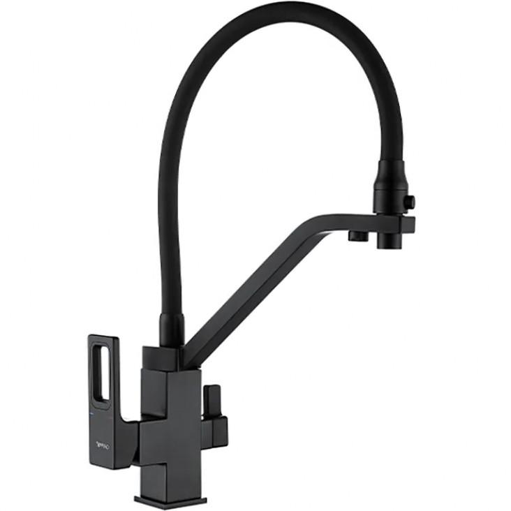 Смеситель для кухни Gappo G4317-6 на две воды с гибким изливом Черный (1034236)