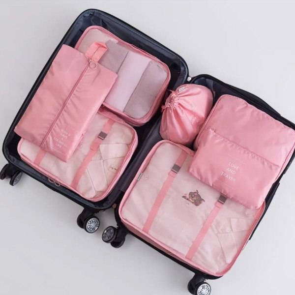 Набор органайзеров для чемодана 7 предметов из водонепроницаемой ткани Розовый (Y01067-2) - фото 3