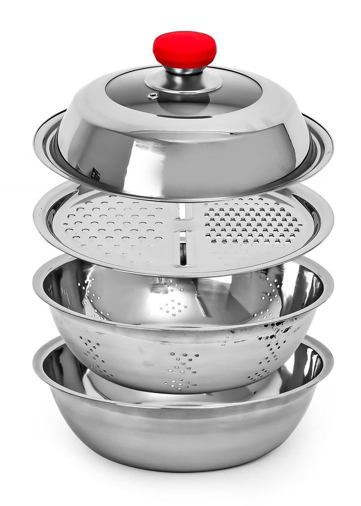 Набір кухонний миска/друшляк/терка/кришка із нержавіючої сталі 2,5 л 24 см (30876)
