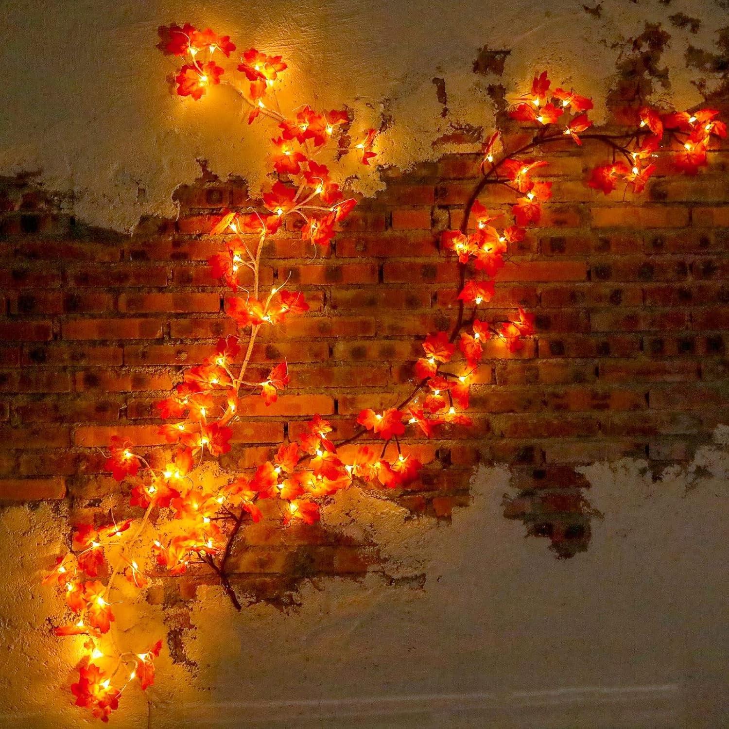 Гірлянда Light Crafts Гілка клену на батарейках з пультом дистанційного керування і 8 режимами освітлення 48 LED 1,8 м Жовтий (13402786)
