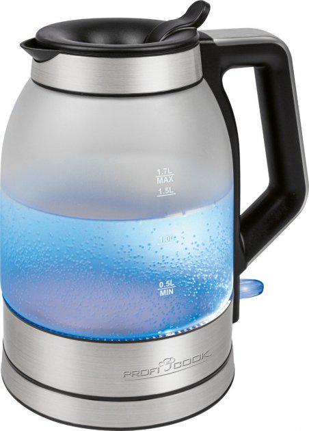 Електрочайник Profi Cook PC-WKS 1215 G захист від перегріву 2200 Вт 1,7 л Сіро-чорний - фото 2 Електрочайник Profi Cook PC-WKS 1215 G захист від перегріву 2200 Вт 1,7 л Сіро-чорний - фото 2