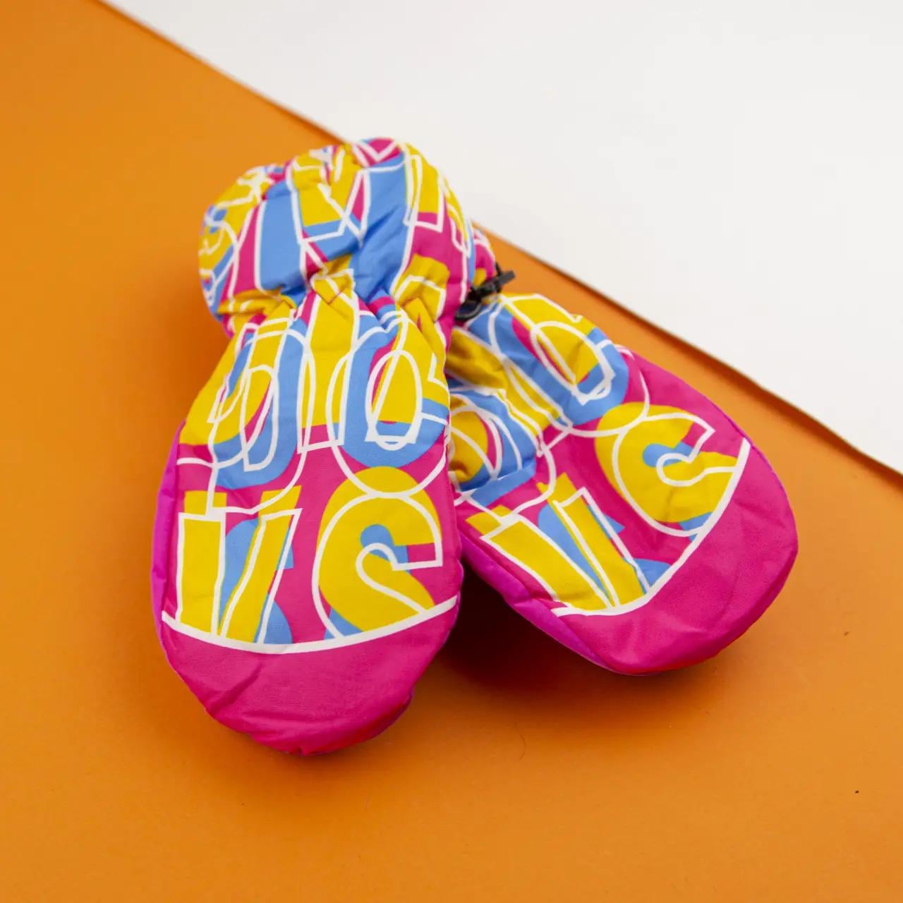 Детские перчатки болоневые лыжные на резинке с надписями 5-7 лет р. 13 Розовый (22-16-4)