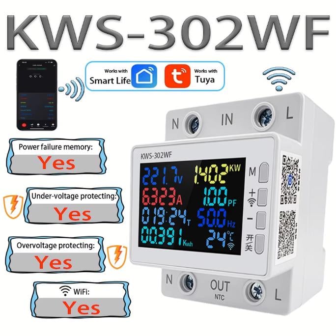 Лічильник струму KWS-302-WS Tuya WIFI Smart Life ваттметр/лічильник споживання електроенергії кВтг/вольтметр - фото 11