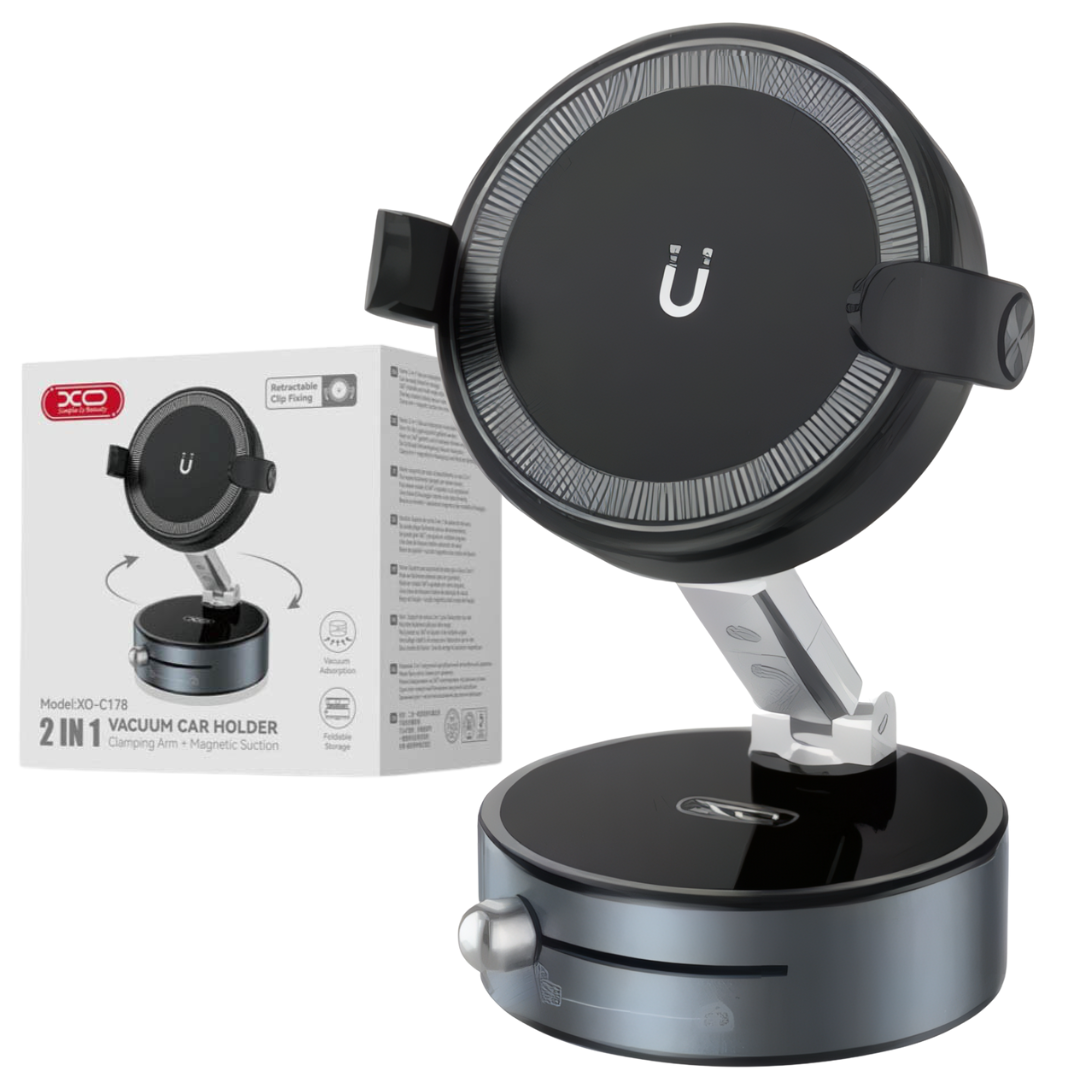 Держатель для телефона в машину Xo MagSafe магнитный на стекло и панель с присоской для iPhone поворотный 360° (XO-C178)