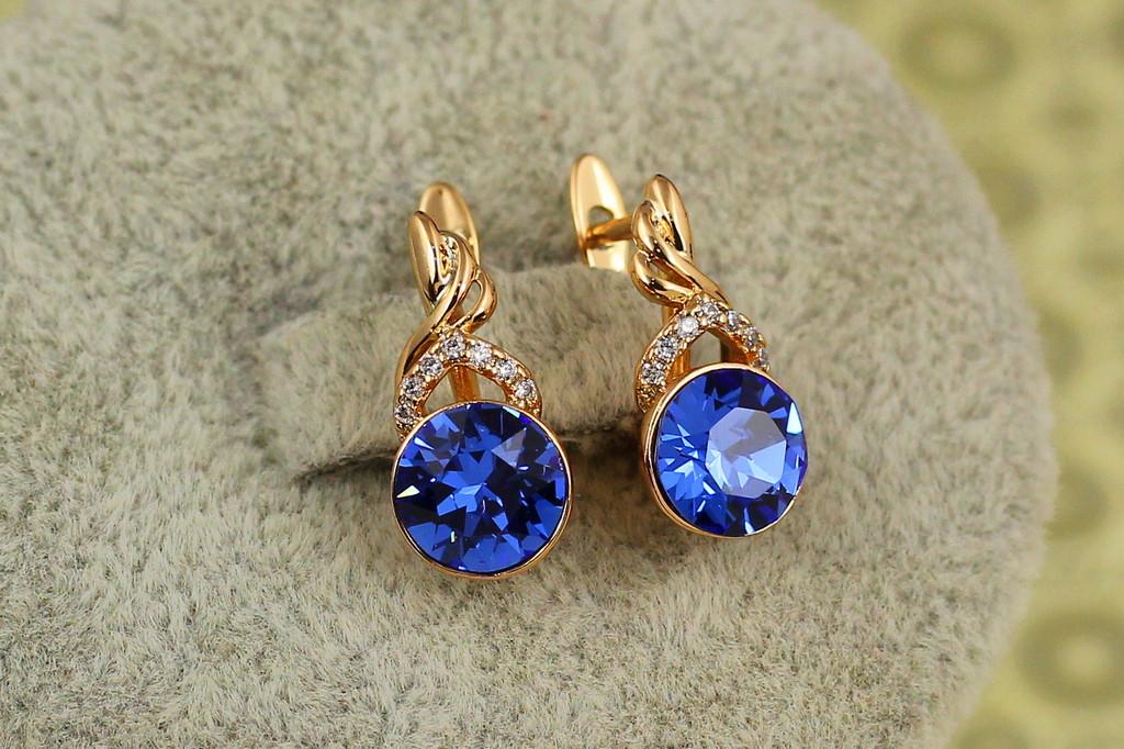 Серьги подвески Xuping Jewelry Сваровски флакон с ярко-синими камнями 1,6 см Золотистый (2587471979)