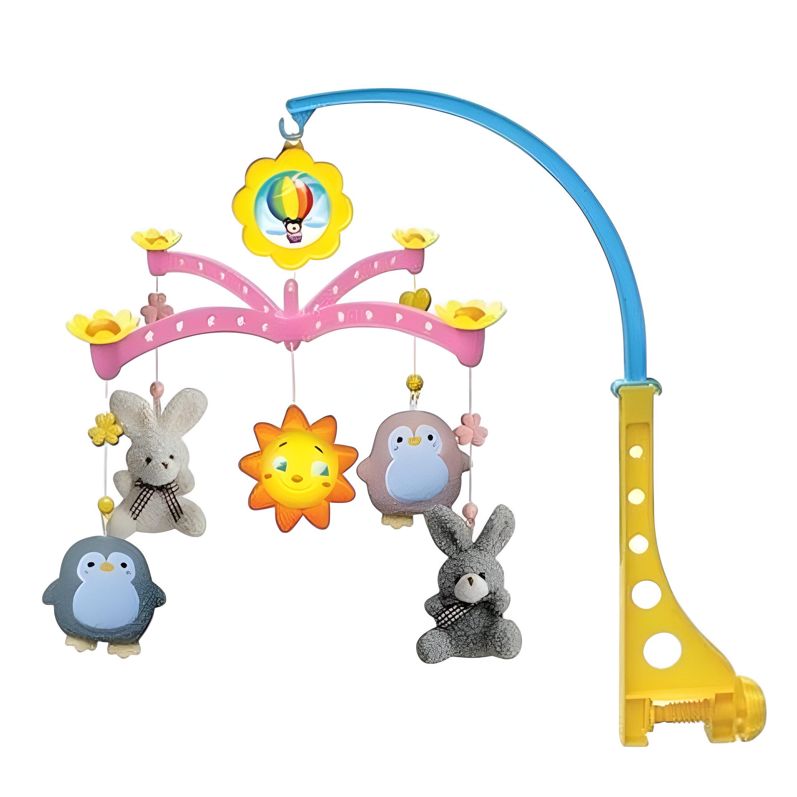 Карусель на ліжечко XQT 729 5 м’яких підвісок/музика/заводний механізм Різнокольоровий (28054851)