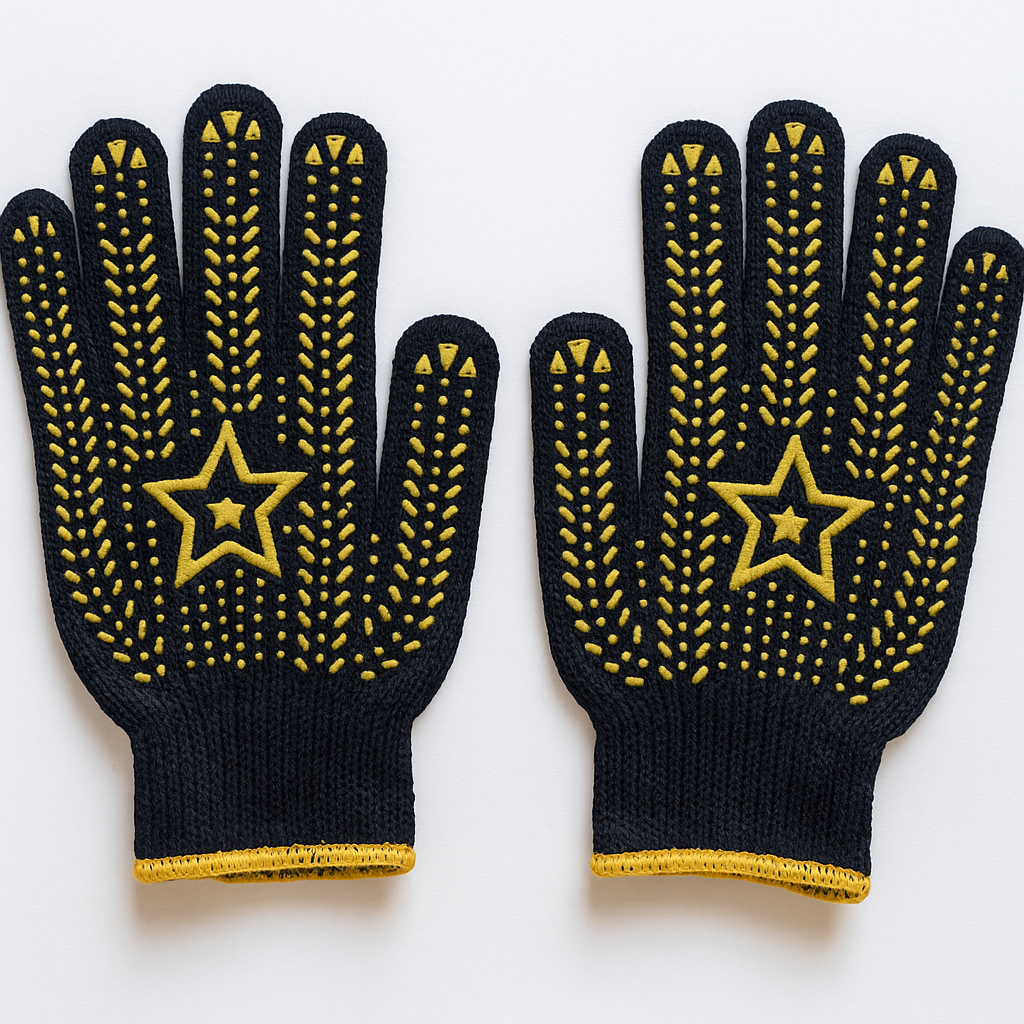 Рукавички господарські трикотажні Stenson Зірка із ПВХ 1 пара Чорний із жовтим (PR-6)