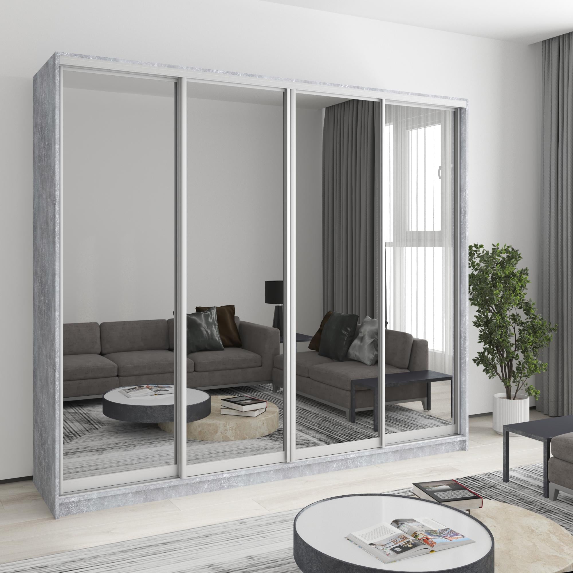 Шкаф-купе четырехдверный MebelStar Стандарт AL 4 зеркала 240x45x210 см Бетон (MBS-12329)