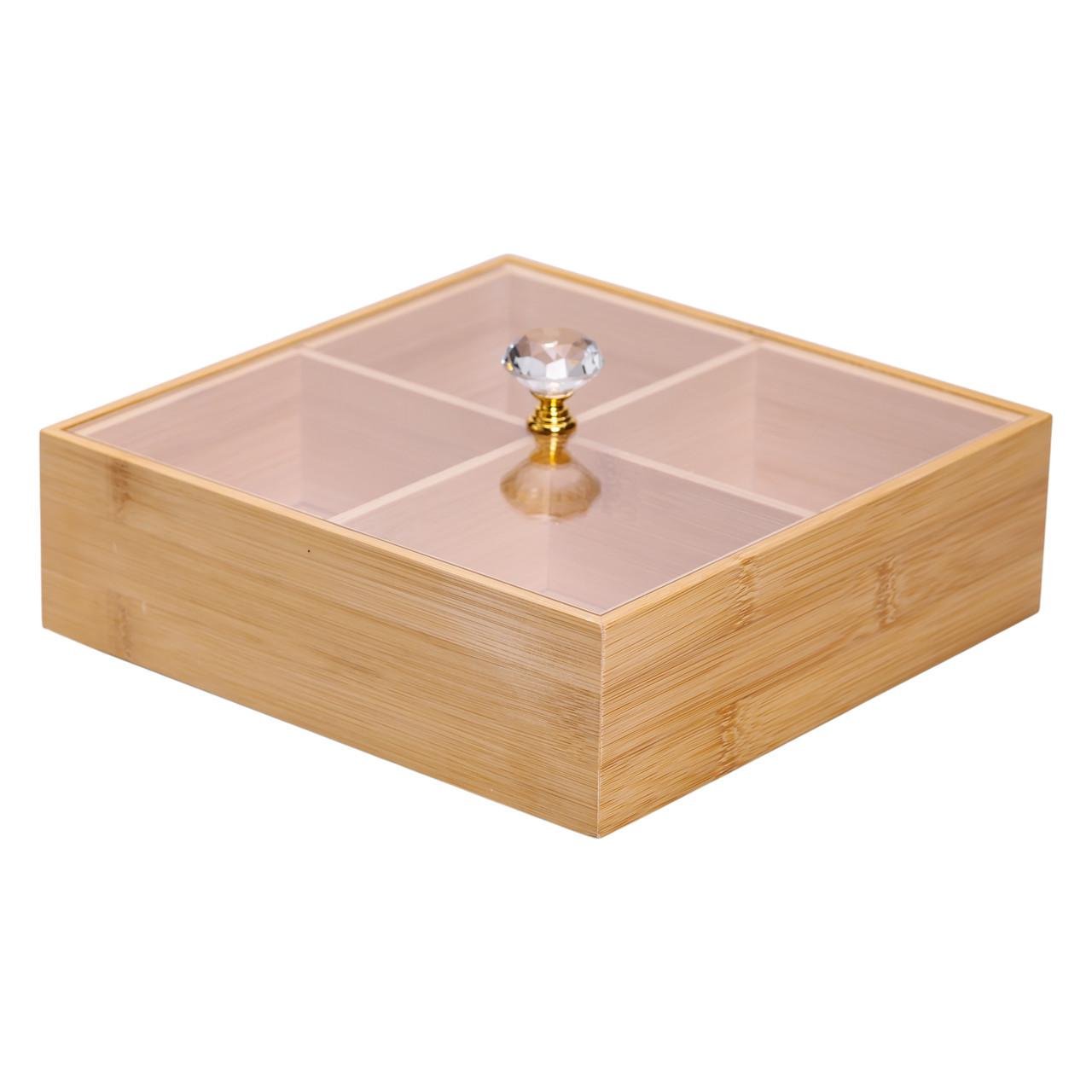 Менажница деревянная на 4 секции с крышкой для закусок квадратная 22х22х8 см (HB-40-2) - фото 1