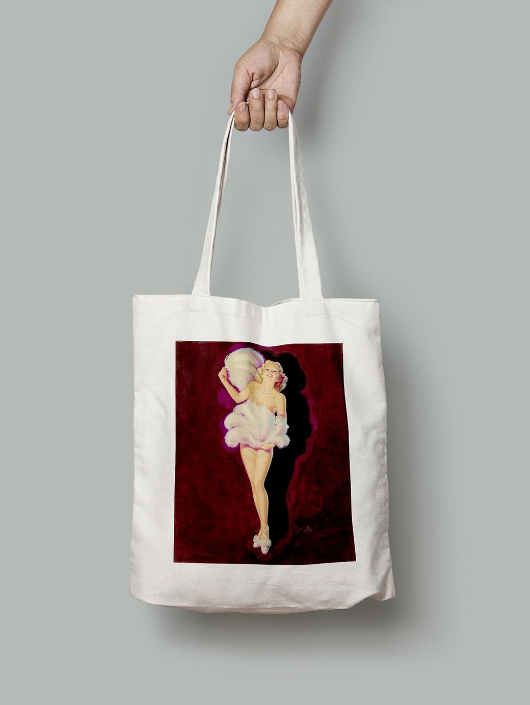 Эко-сумка Девушка с веером из перьев шопер (pin_up0004003_Bag)