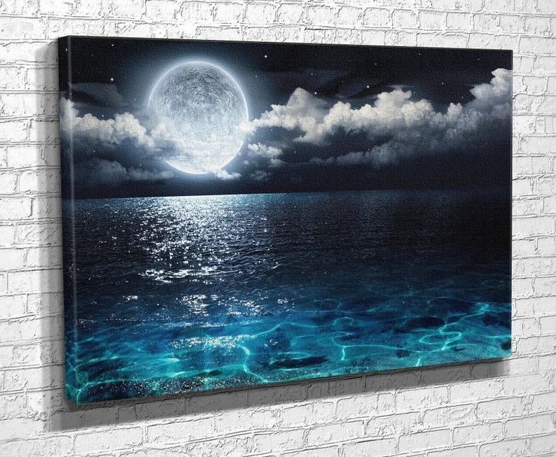 Картина для интерьера Полнолуние над моря и пляжим 51x34 см (776)