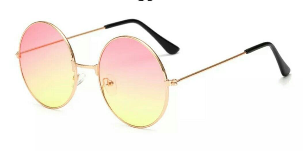 Очки круглые тишейды с цветной линзой с градиентом Розово-желтый в золоте