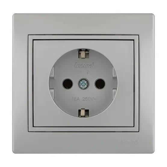 Розетка одинарна із заземленням Lezard Mira метал зі вставкою Сірий (00000003170)