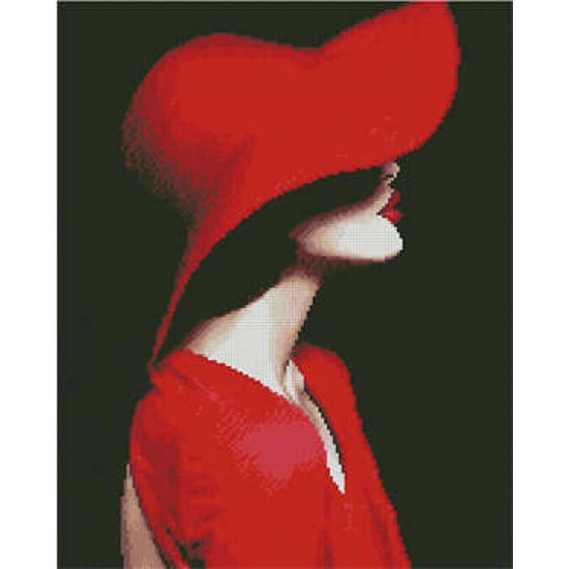Алмазна мозаїка Strateg Леді в червоному капелюсі 40х50 см (L-136)