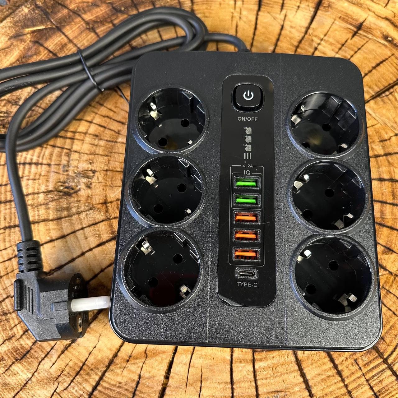 Фильтр сетевой с Usb Type C 6 розеток 5 USB/PD20W 2 м Фильтр сетевой с Usb Type C 6 розеток 5 USB/PD20W 2 м