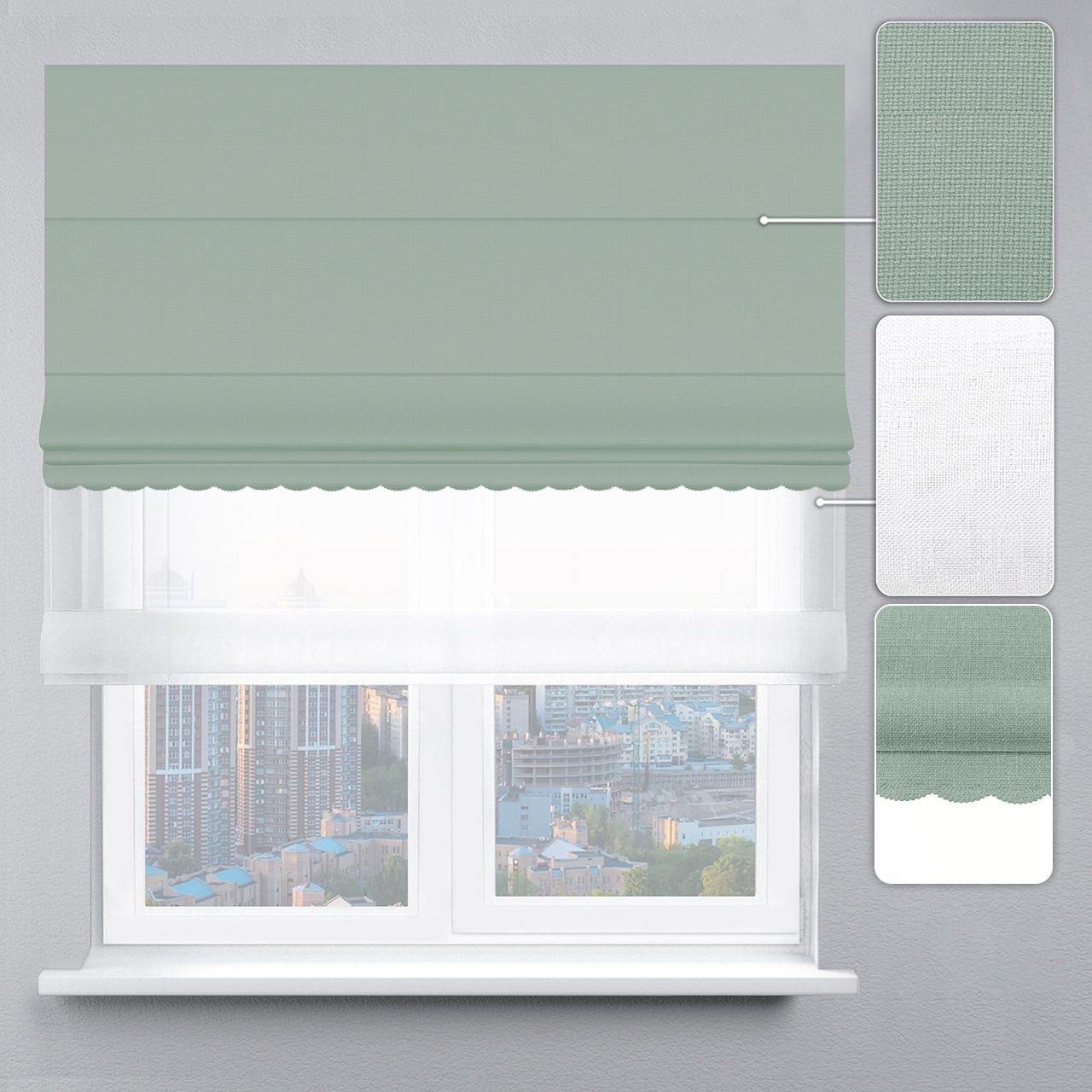 Римская штора рогожка премиум с цепочным карнизом с ажуром 130х170 см Белый/Мятный