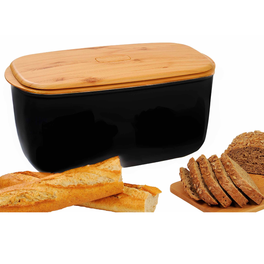 Хлебница с крышкой Motek 9,5х19х17,2 см Черный (TBR-747B)