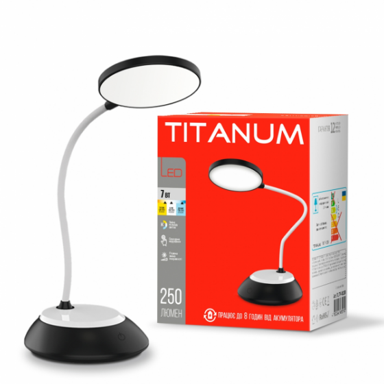 Настільна лампа TITANUM TLTF-022B LED 7W 3000-6500К з акумулятором USB Чорний (УТ000079089)