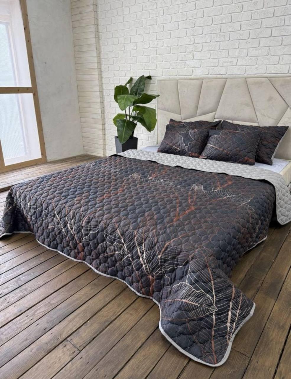 Покривало євро 220х240 см з подушками 2х40х60 см Чорний (Д-mur-cap25-003) - фото 3