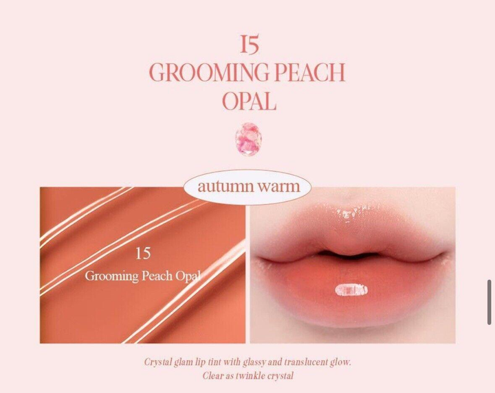 Тинт для губ сияющий CLIO Crystal Glam Tint 15 Grooming peach opal Set (8809970756502) - фото 2