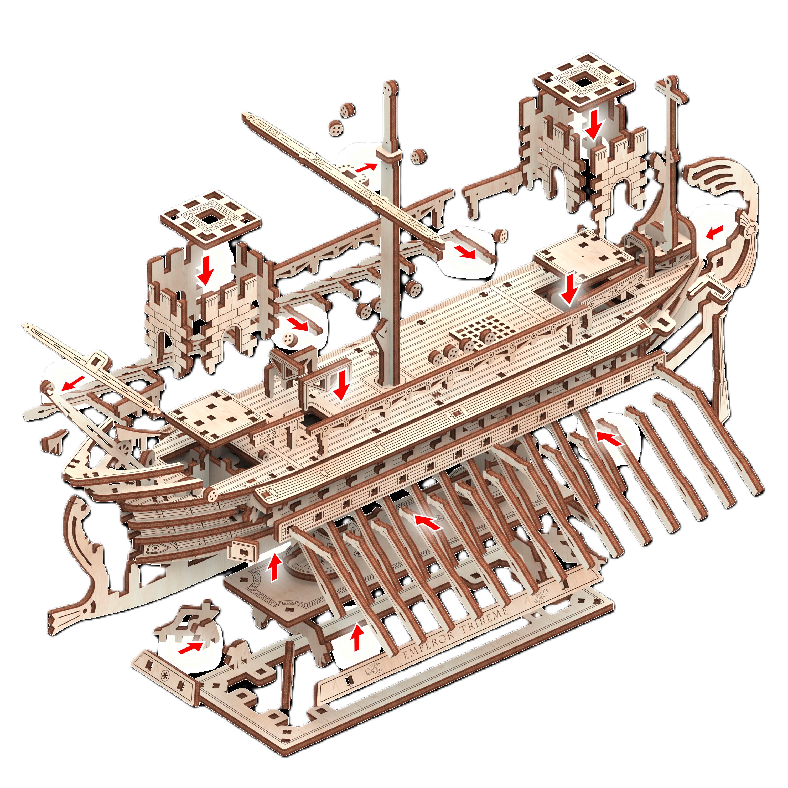Конструктор дерев'яний Mr Playwood Корабель Імператорська трієра Чорний Скорпіон (10112) - фото 3 Конструктор дерев'яний Mr Playwood Корабель Імператорська трієра Чорний Скорпіон (10112) - фото 3