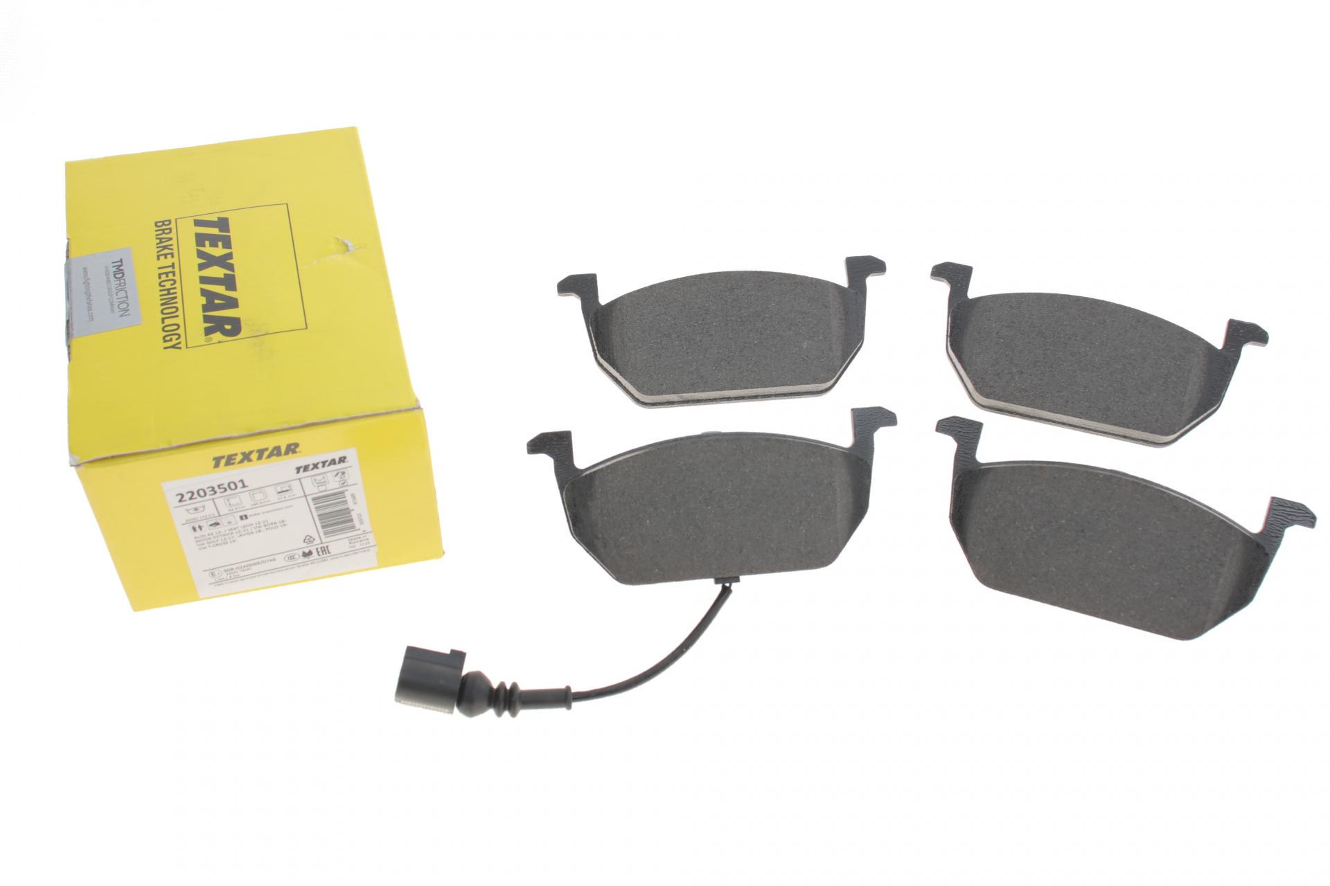 Тормозные колодки передние TEXTAR для Audi A3/VW Golf VII 12- с датчиком Teves Q+ (2203501) Тормозные колодки передние TEXTAR для Audi A3/VW Golf VII 12- с датчиком Teves Q+ (2203501)