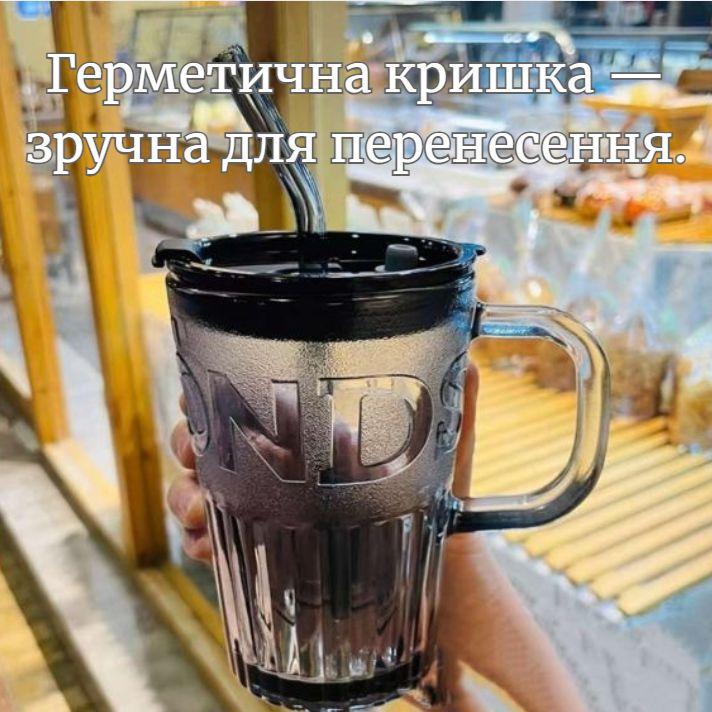 Склянка еко з термостійкого скла з багаторазовою трубочкою 400 мл Чорний (2693105092) - фото 3
