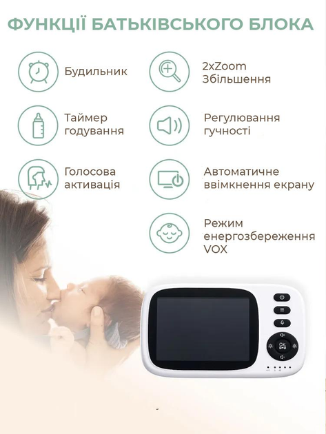 Видеоняня с дисплеем 3,2" камера/ночное видение/двухсторонний звук/датчик температуры/аккумулятор (540942604) - фото 5