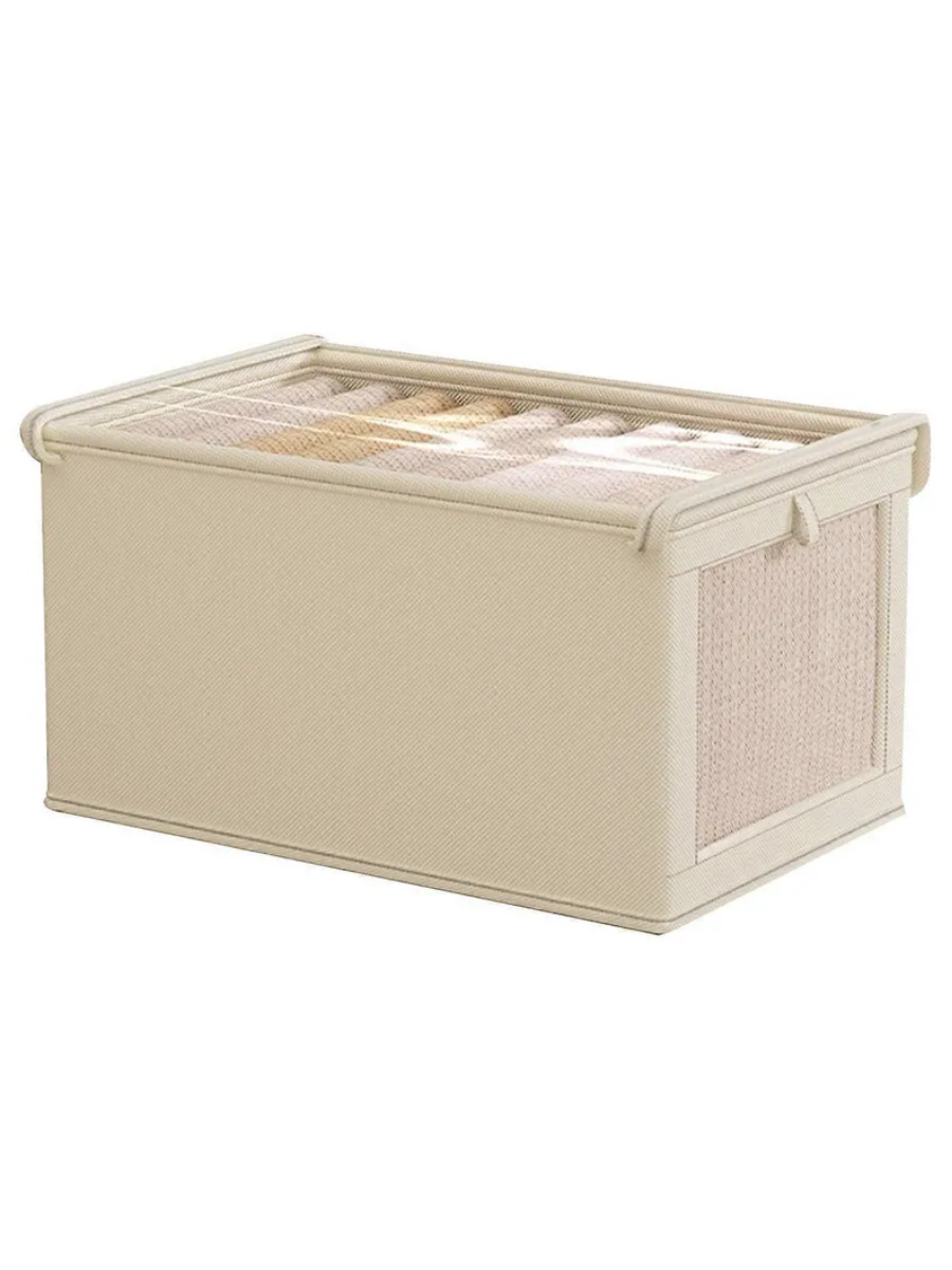 Бокс тканинний для зберігання одягу з прозорою кришкою для речей 44х25х20 см Бежевий (60096/1)