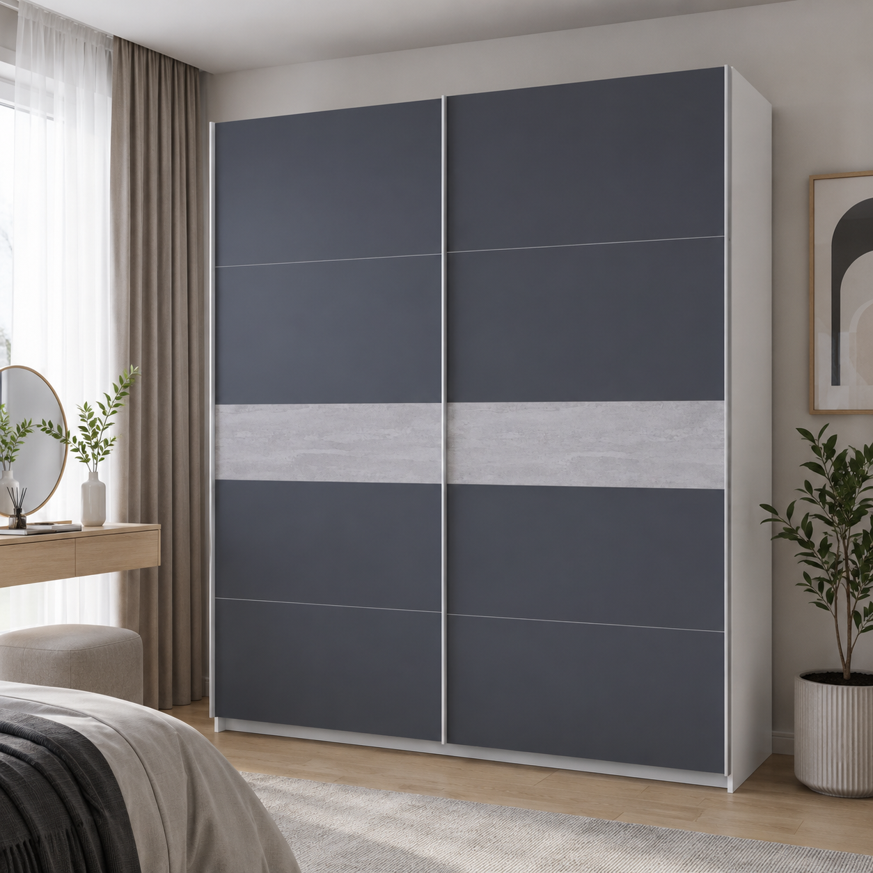 Шкаф купе Doros G-Caiser 2 ДСП/5 частей 220х60х240 см Белый/Графит вставка Бетон (44900281 DRS-012232)