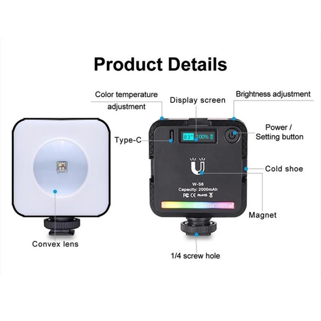 Видеосвет W-S6 RGB Ambiance Light 6W (779218) - фото 4 Видеосвет W-S6 RGB Ambiance Light 6W (779218) - фото 4