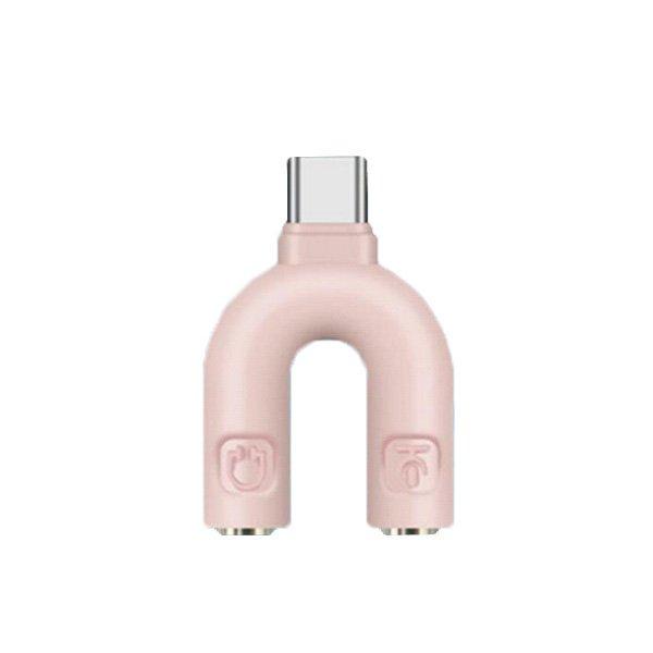 Перехідник SUNROZ USB Type C-2x3,5 мм Pink (A48374)