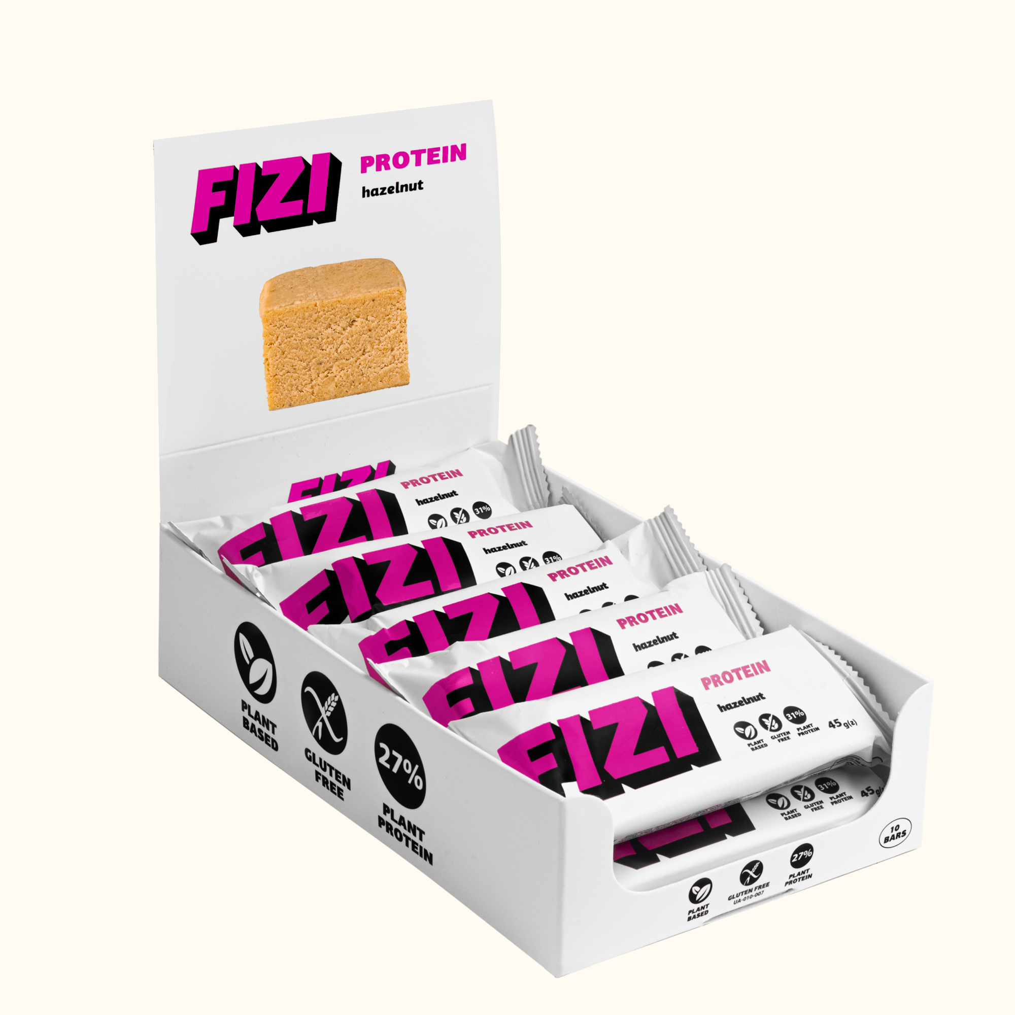 Спортивний батончик FIZI Protein Bar 10х45 г Hazelnut (2022-10-0332)