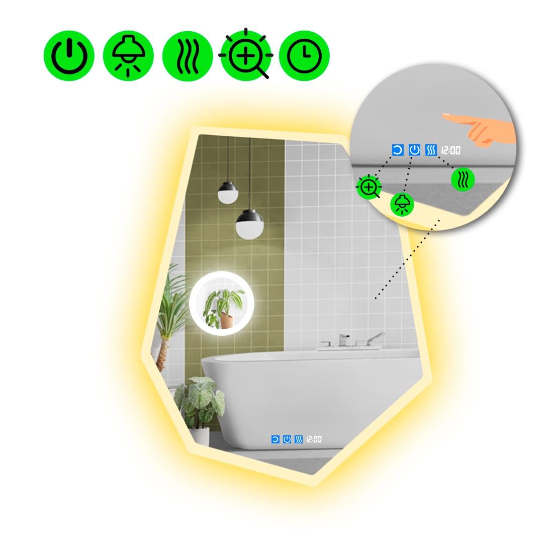 Зеркало с LED подсветкой Montagna 3 с тремя сенсорами 140x105 см