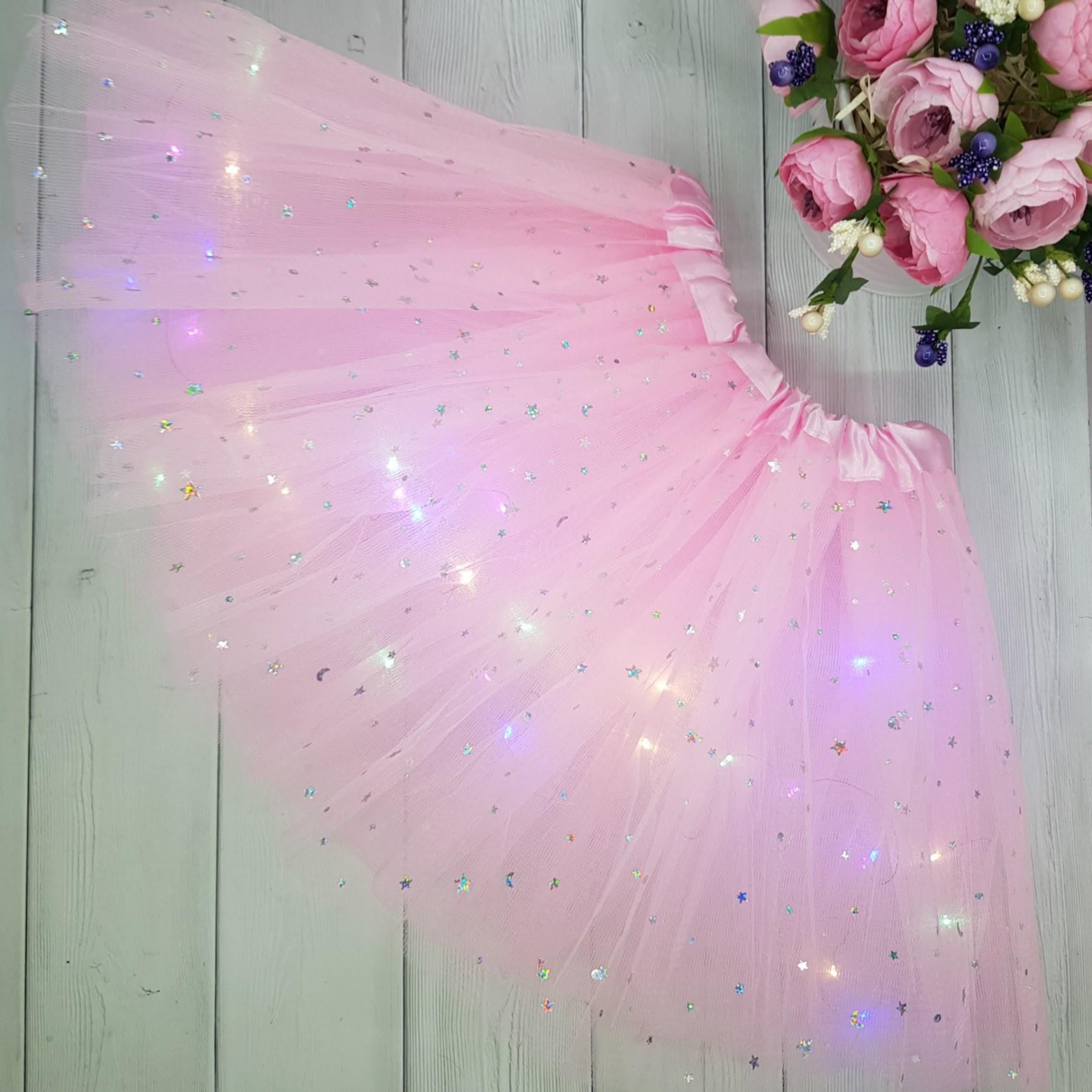 Юбка с диодной подсветкой фатиновая со звездами 3-12 лет. Розовый (2354976541)